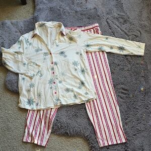 Soma Women's Pajama Set - White with Red and Green Accents M L
